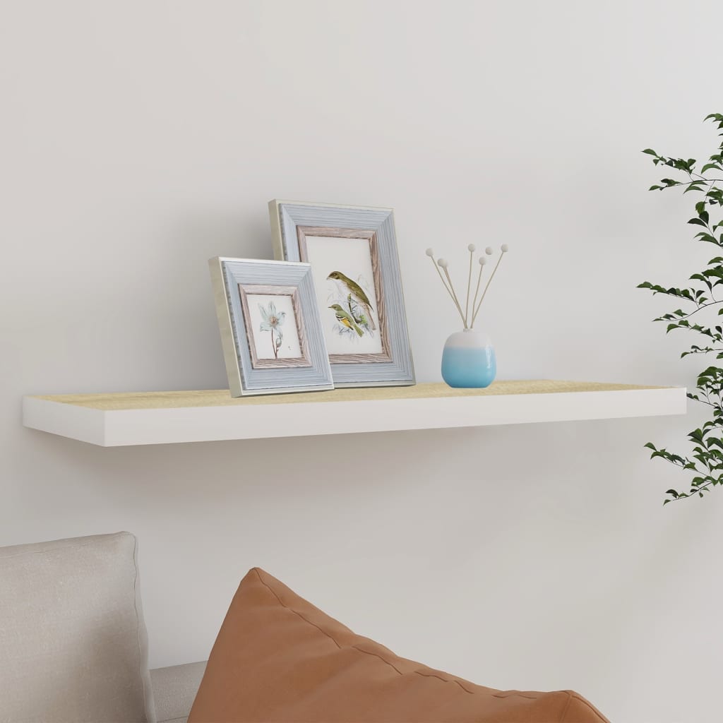 vidaXL Floating Wall Shelf Oak and White 80x23.5x3.8 cm MDF