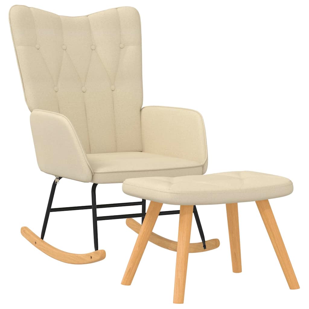 vidaXL Rocking Chair with a Stool Cream Fabric