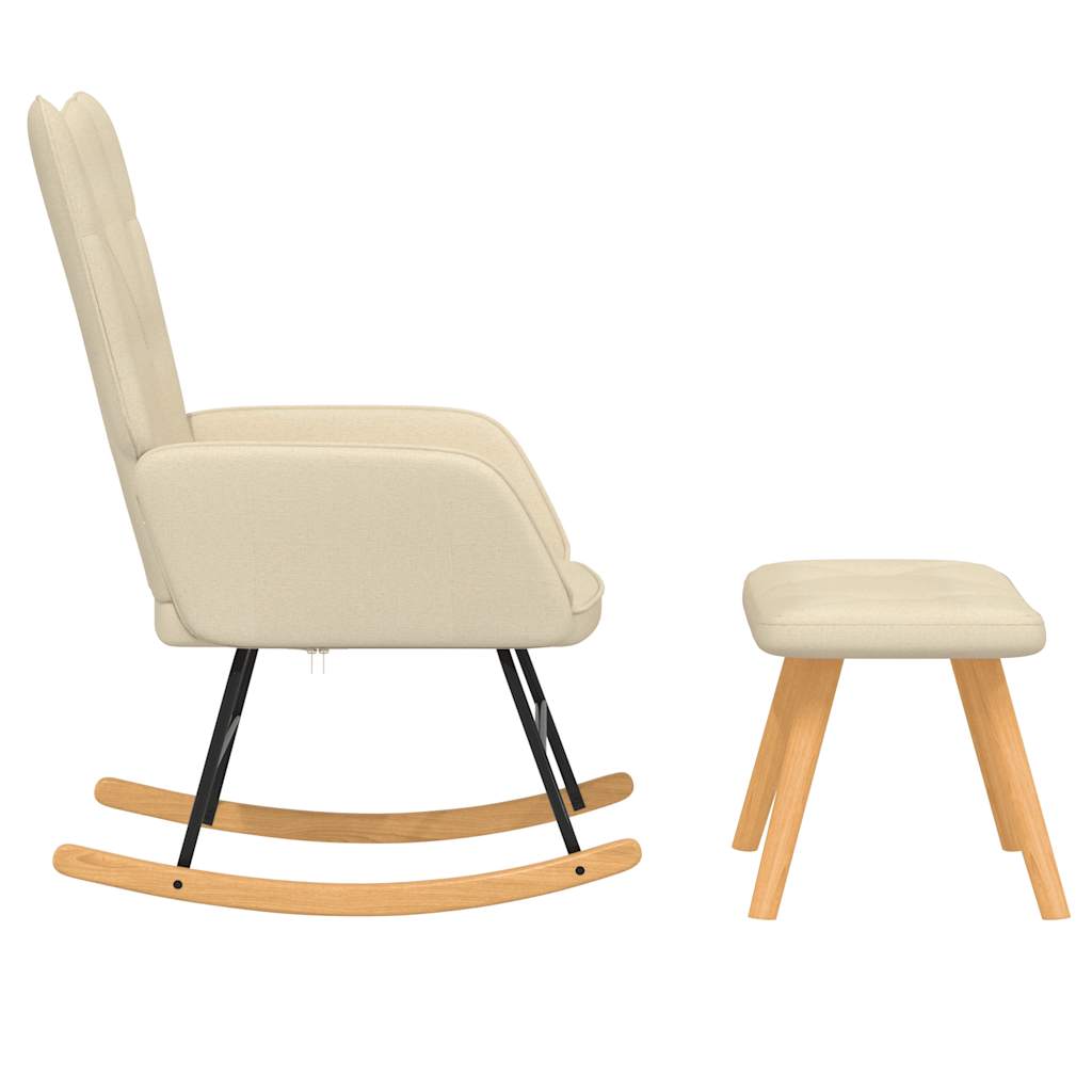 vidaXL Rocking Chair with a Stool Cream Fabric