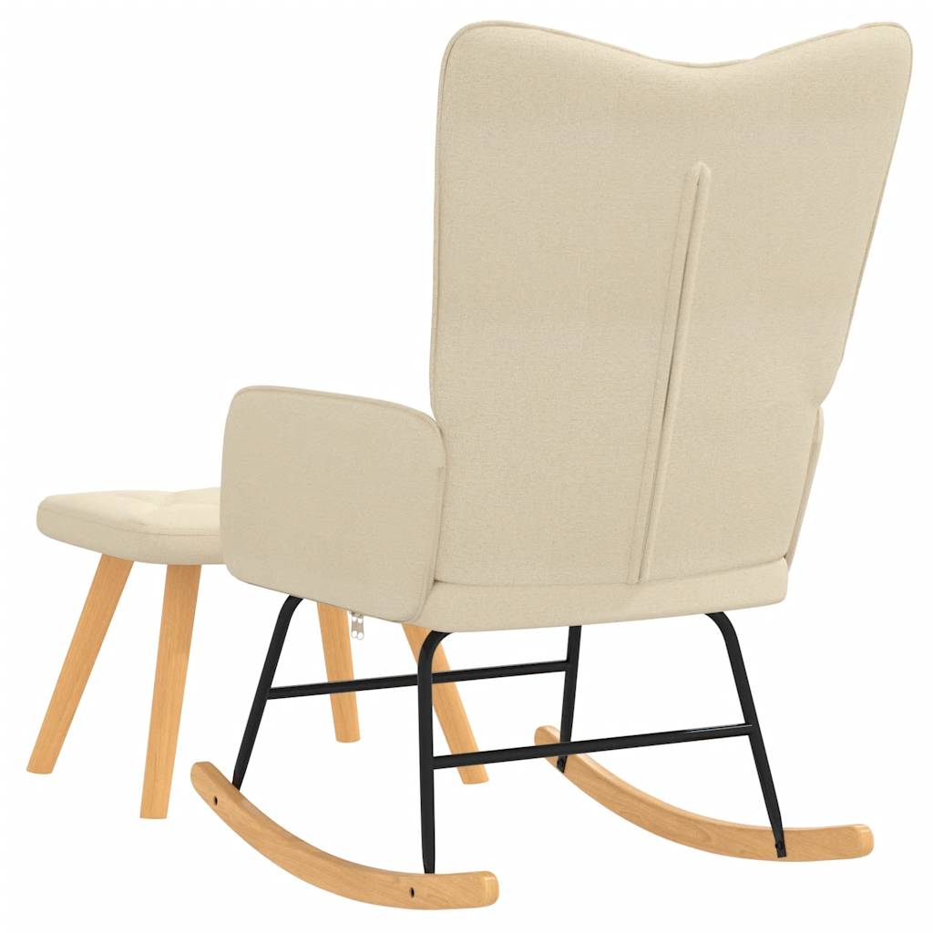 vidaXL Rocking Chair with a Stool Cream Fabric