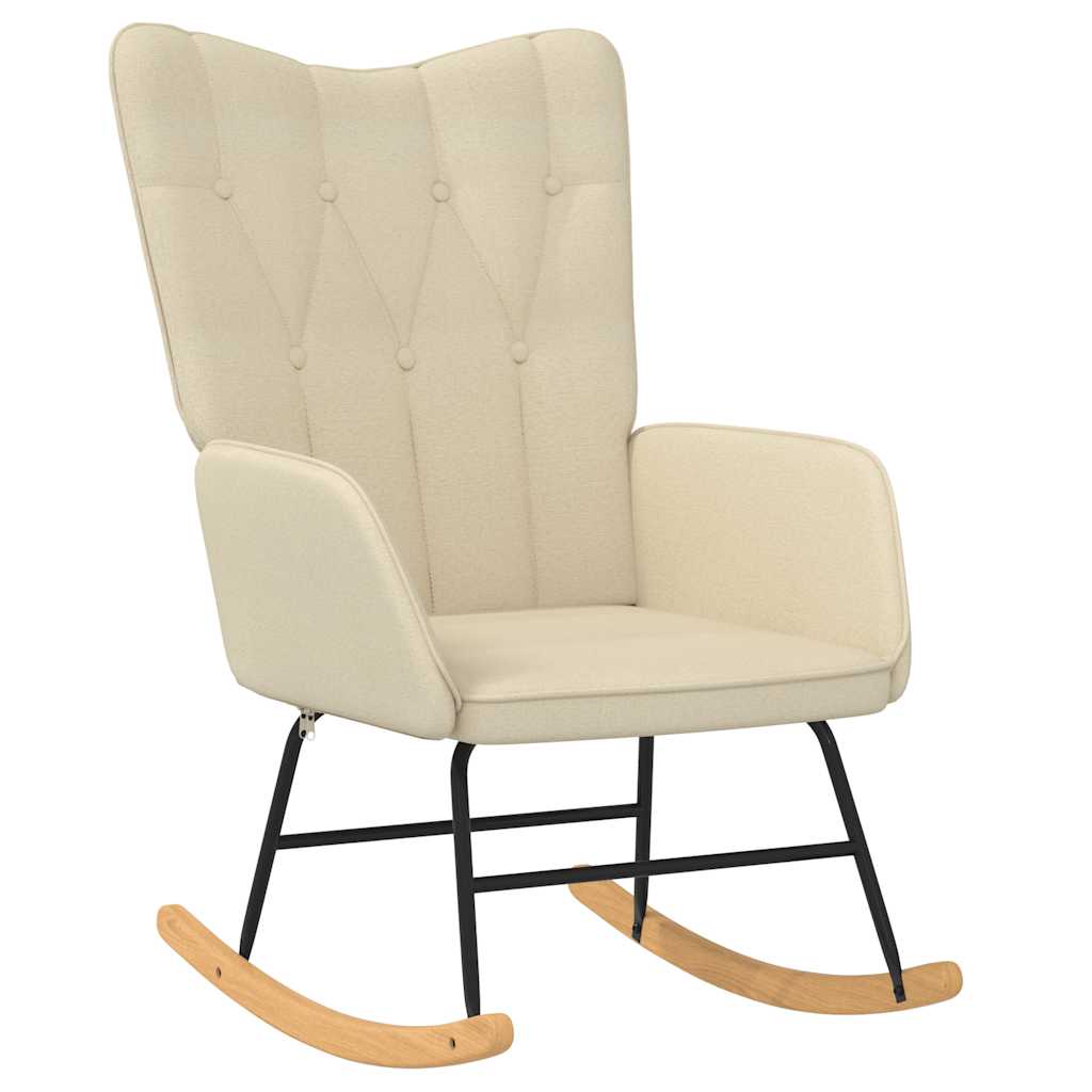 vidaXL Rocking Chair with a Stool Cream Fabric