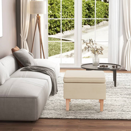 vidaXL Stool with Wooden Legs Cream Fabric