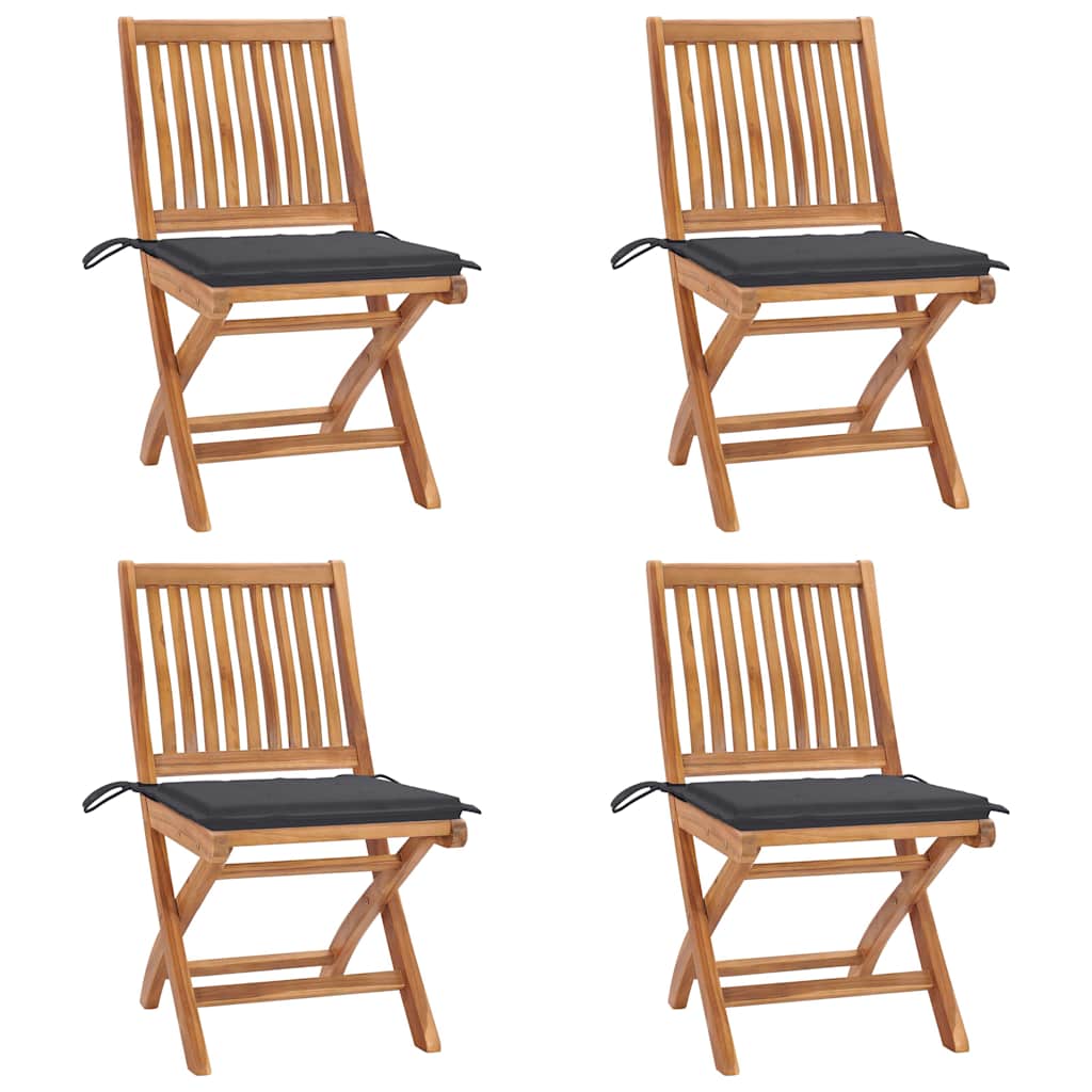 vidaXL Folding Garden Chairs with Cushions 4 pcs Solid Teak Wood