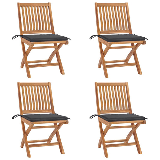 vidaXL Folding Garden Chairs with Cushions 4 pcs Solid Teak Wood