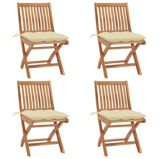 vidaXL Folding Garden Chairs with Cushions 4 pcs Solid Teak Wood