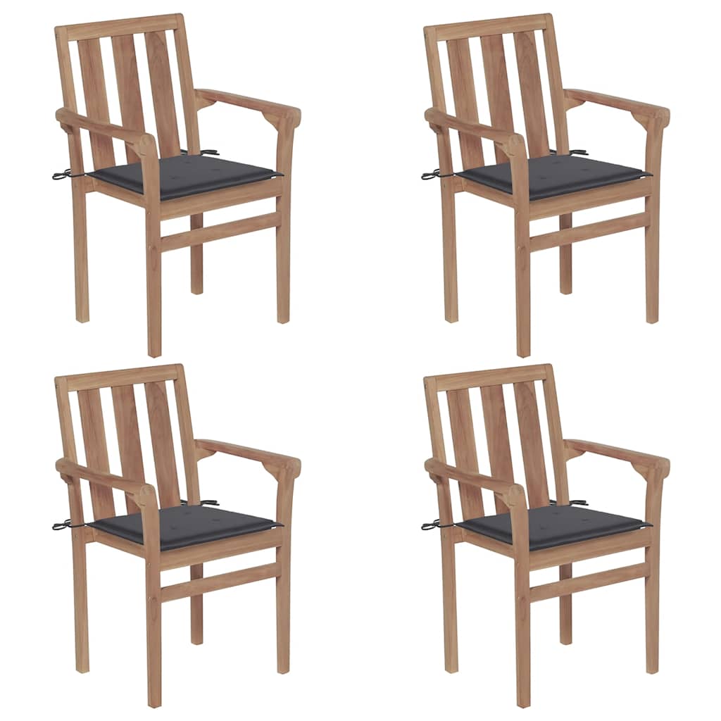 vidaXL Stackable Garden Chairs with Cushions 4 pcs Solid Teak Wood