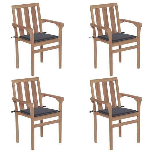 vidaXL Stackable Garden Chairs with Cushions 4 pcs Solid Teak Wood