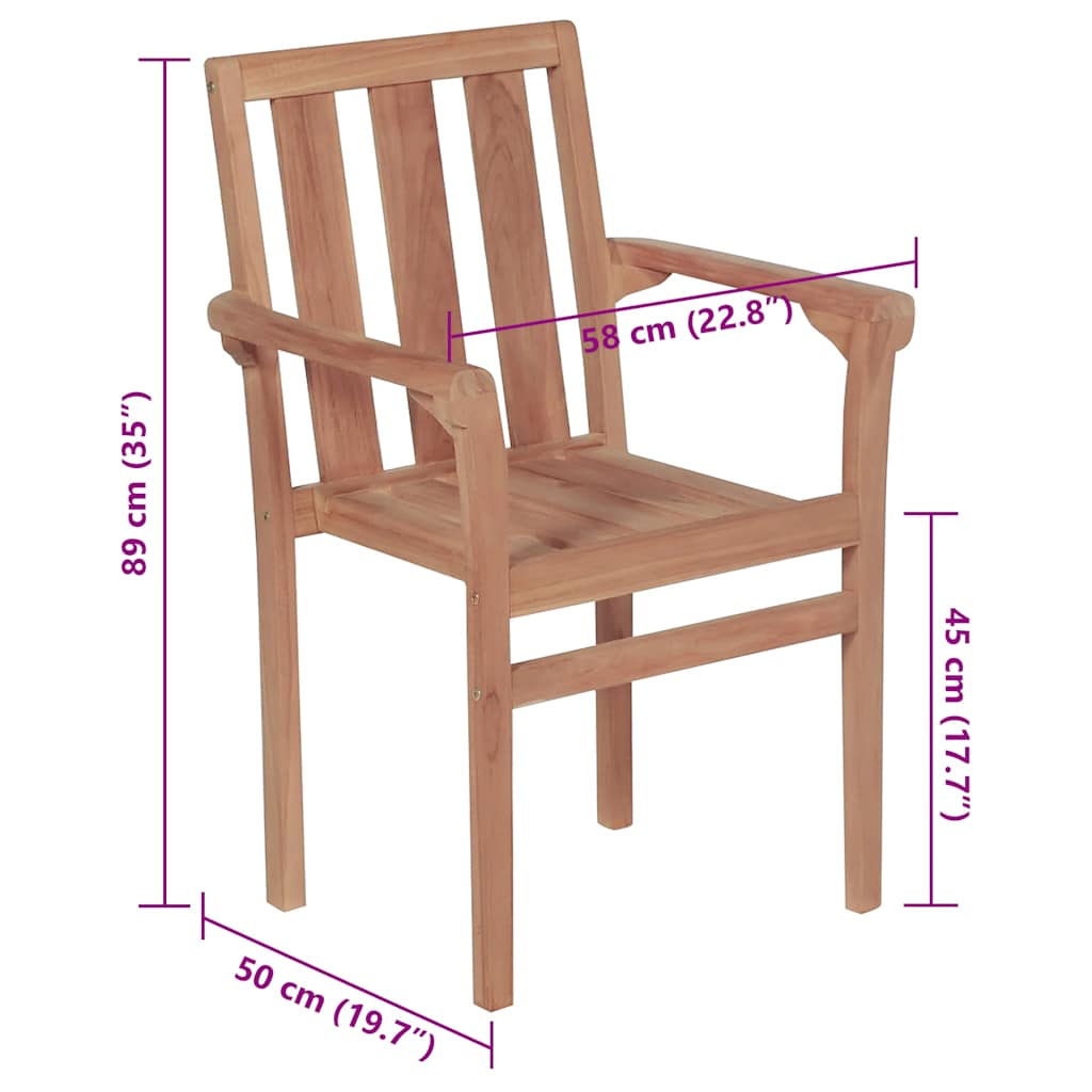 vidaXL Stackable Garden Chairs with Cushions 4 pcs Solid Teak Wood