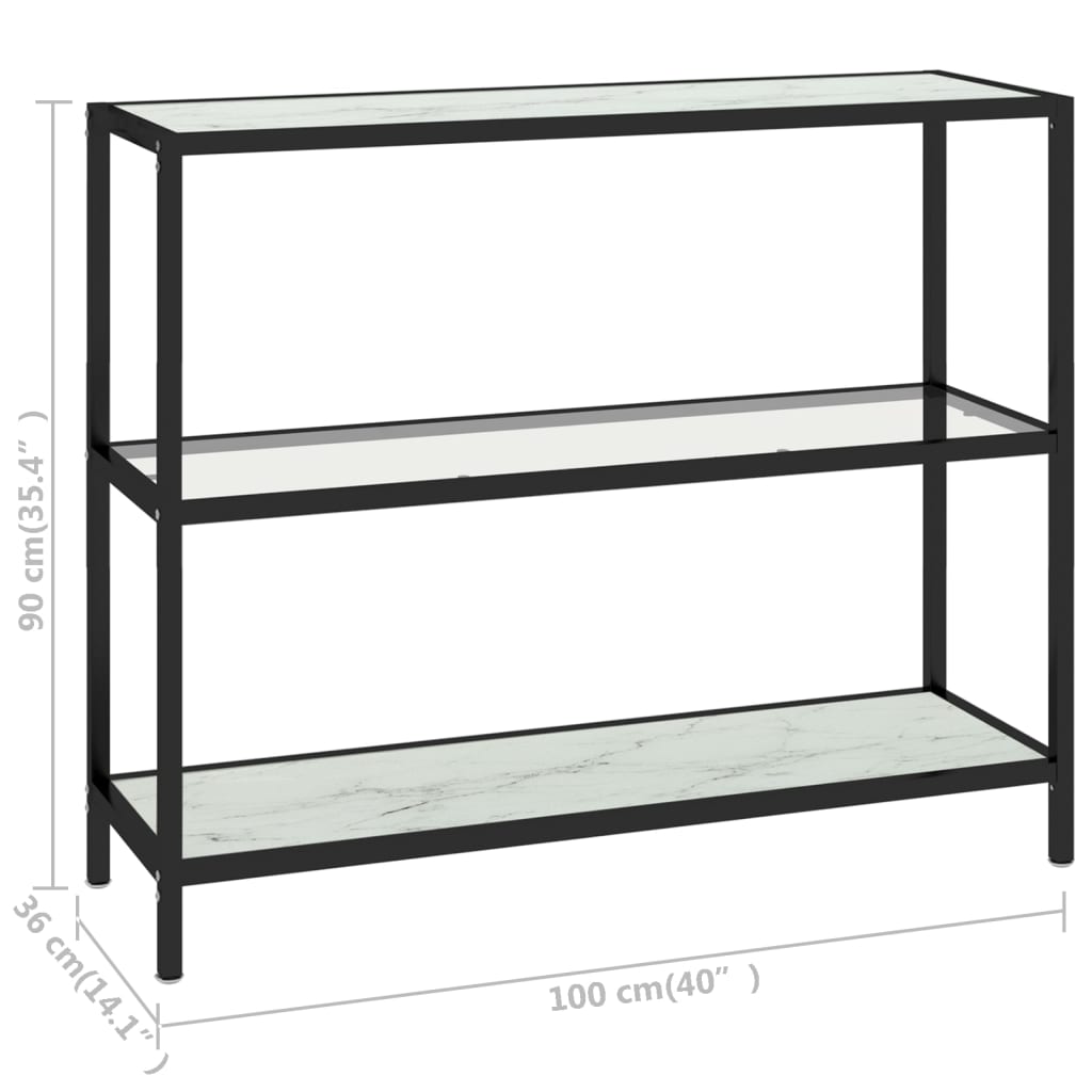 vidaXL Shelf Transparent and White Marble 100x36x90 cm Tempered Glass