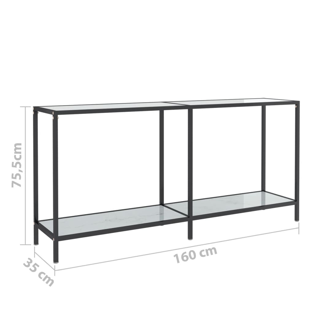 vidaXL Console Table White 160x35x75.5 cm Tempered Glass