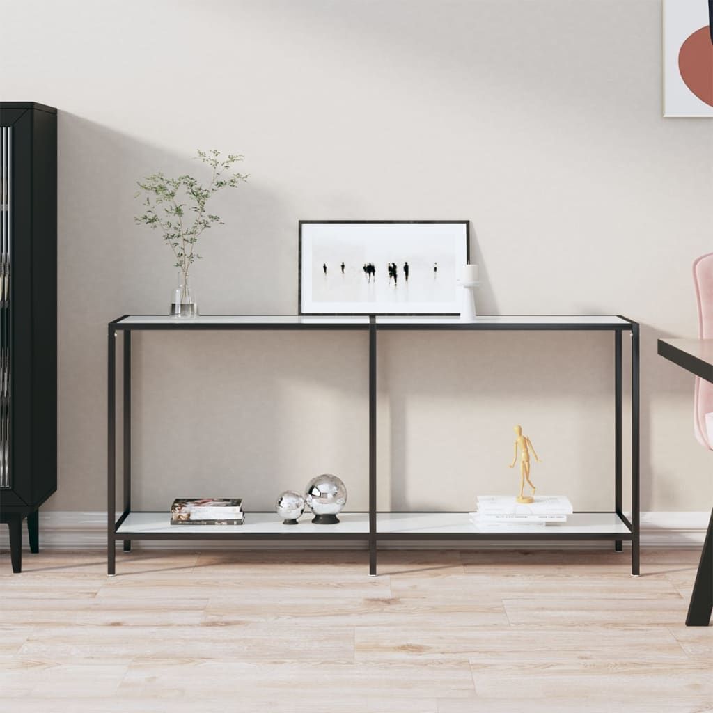 vidaXL Console Table White 160x35x75.5 cm Tempered Glass