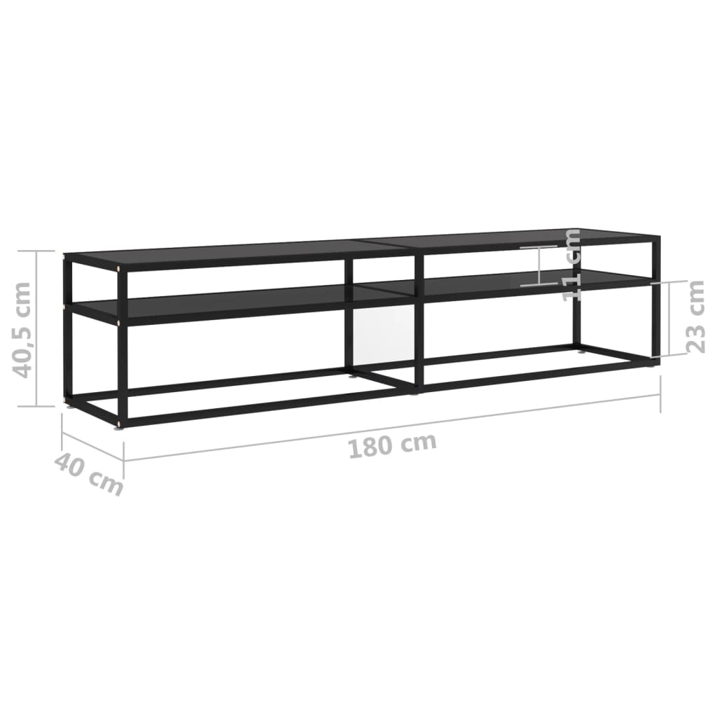 vidaXL TV Cabinet Black 180x40x40.5 cm Tempered Glass