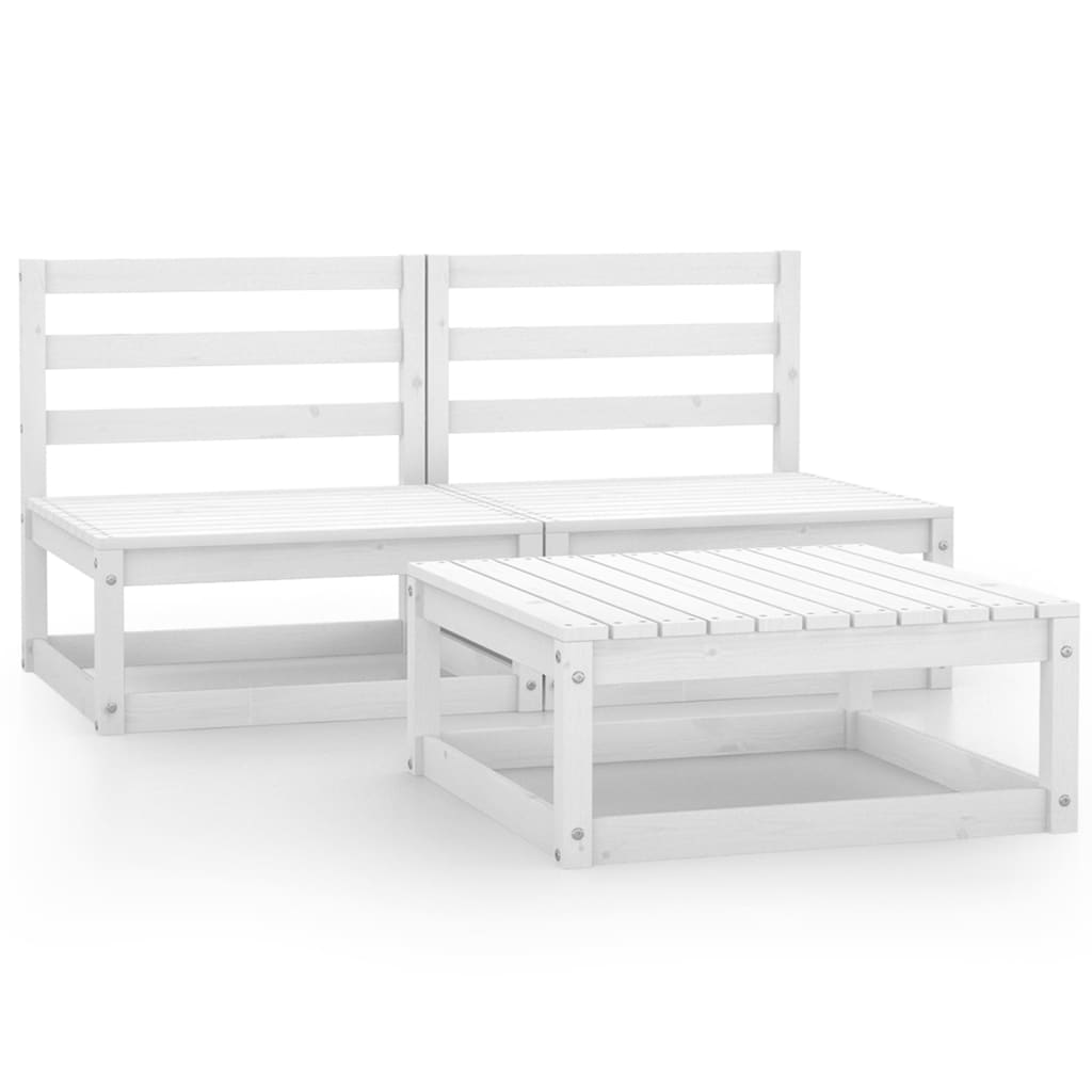 vidaXL 3 Piece Garden Lounge Set White Solid Wood Pine