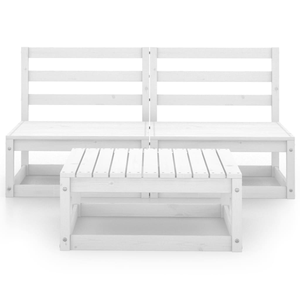 vidaXL 3 Piece Garden Lounge Set White Solid Wood Pine