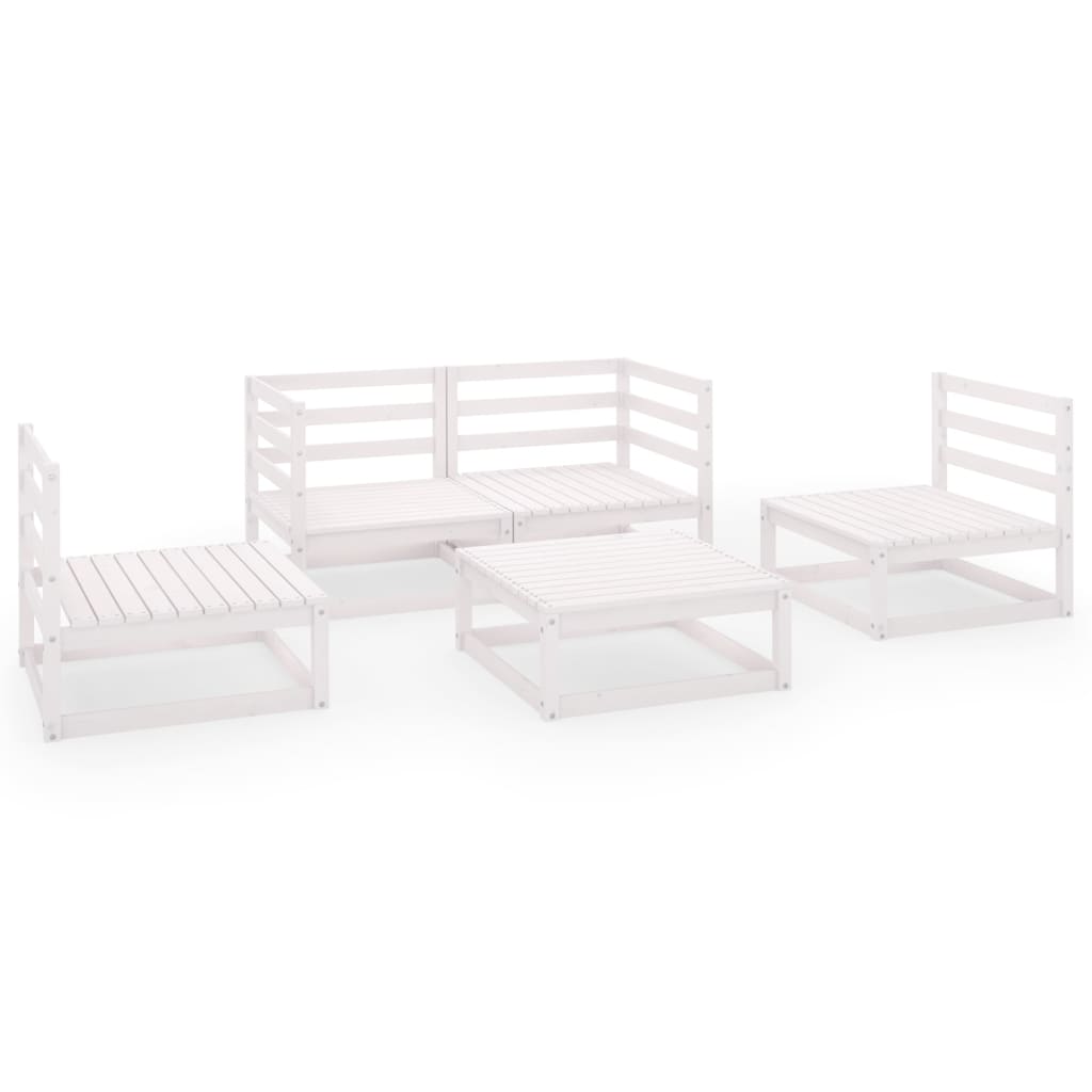 vidaXL 5 Piece Garden Lounge Set White Solid Pinewood