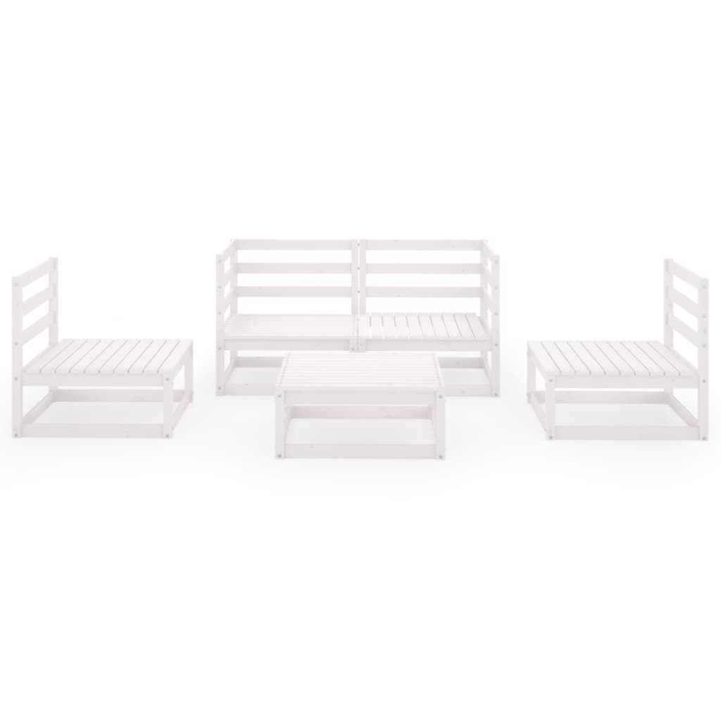 vidaXL 5 Piece Garden Lounge Set White Solid Pinewood