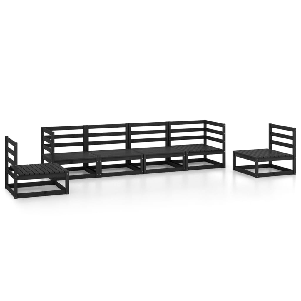 vidaXL 6 Piece Garden Lounge Set Black Solid Pinewood