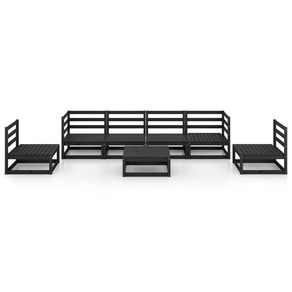 vidaXL 7 Piece Garden Lounge Set Black Solid Pinewood