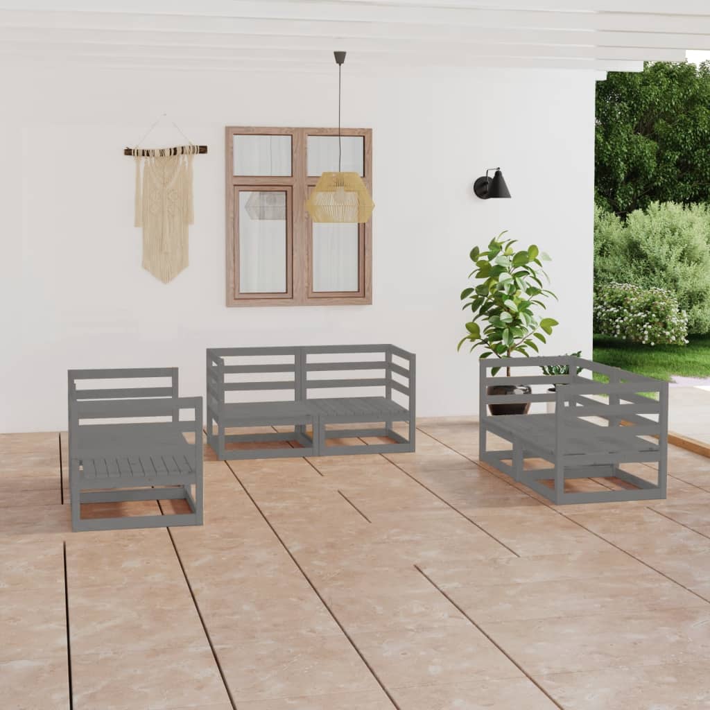 vidaXL 6 Piece Garden Lounge Set Grey Solid Pinewood