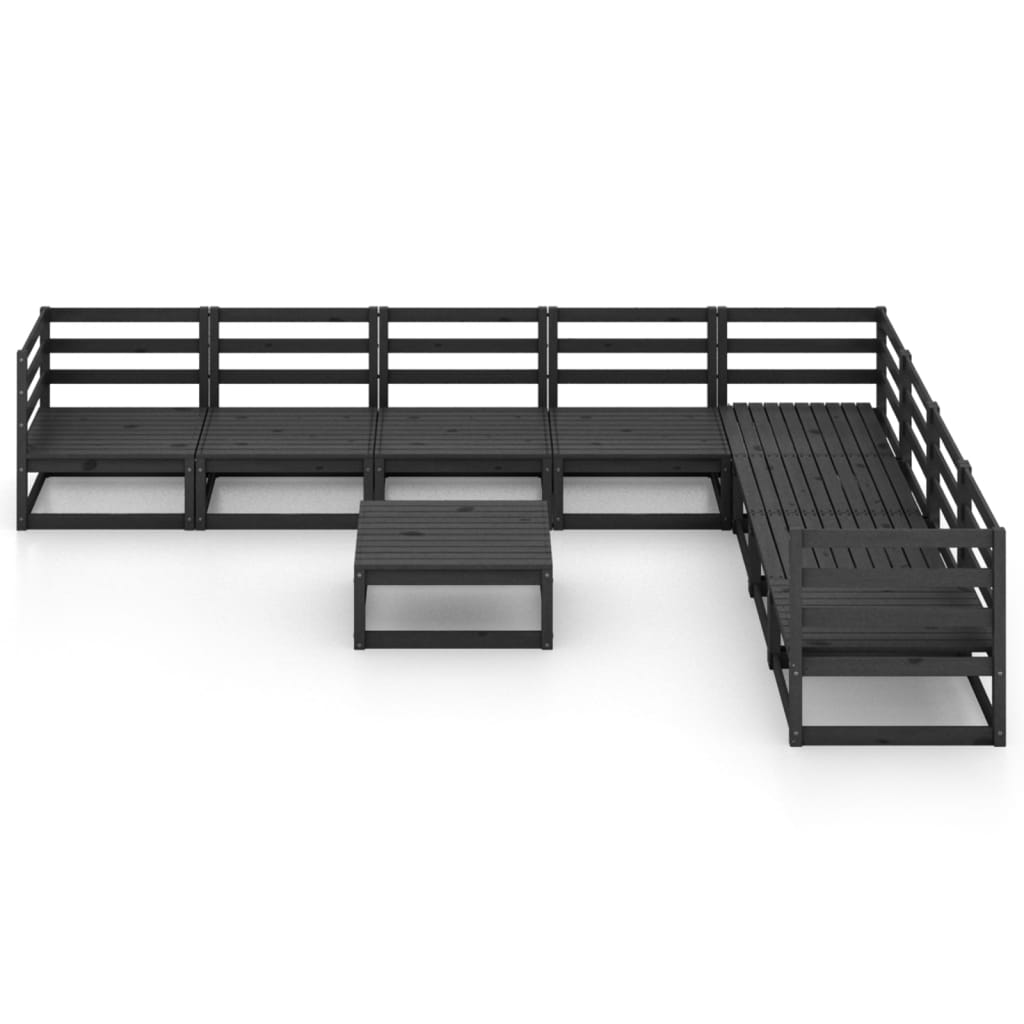 vidaXL 9 Piece Garden Lounge Set Black Solid Pinewood