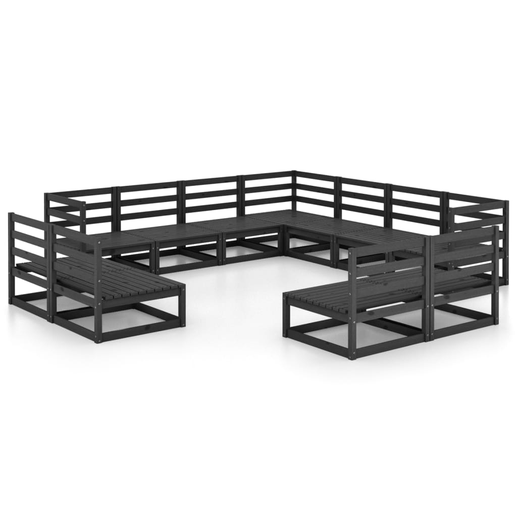 vidaXL 11 Piece Garden Lounge Set Black Solid Pinewood