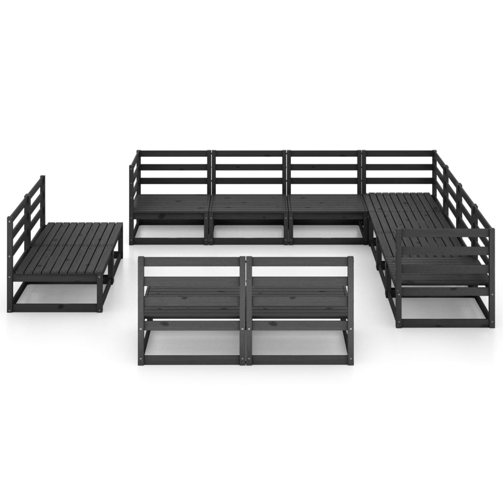 vidaXL 11 Piece Garden Lounge Set Black Solid Pinewood