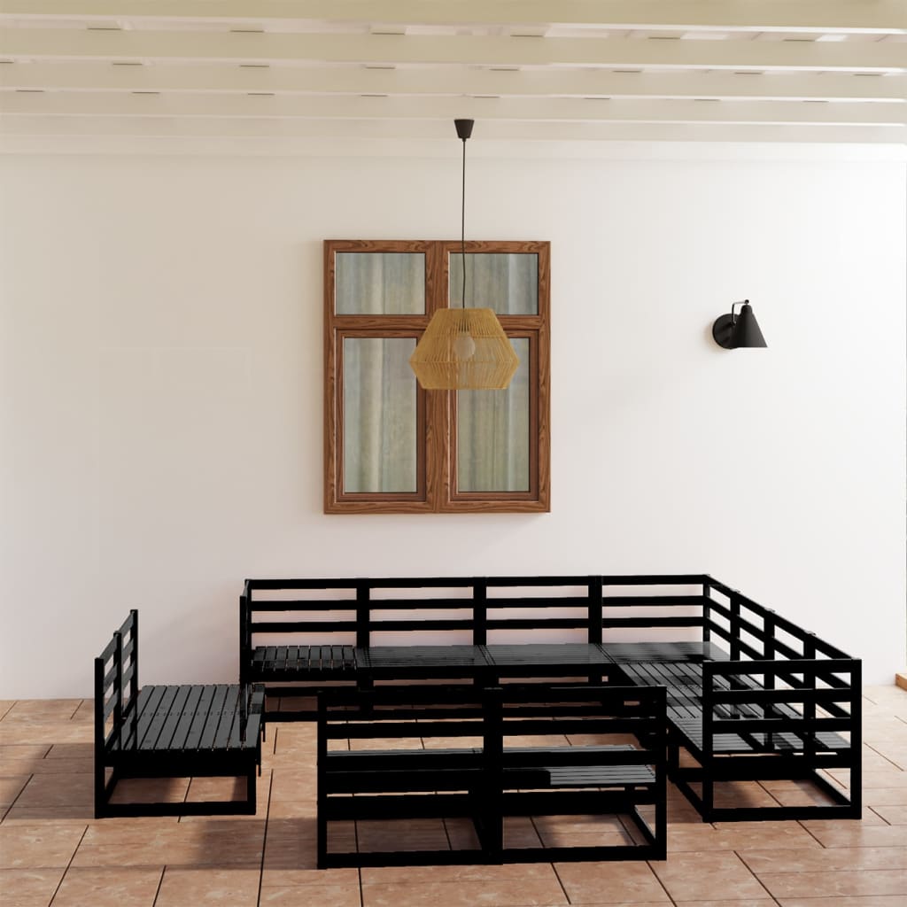 vidaXL 11 Piece Garden Lounge Set Black Solid Pinewood
