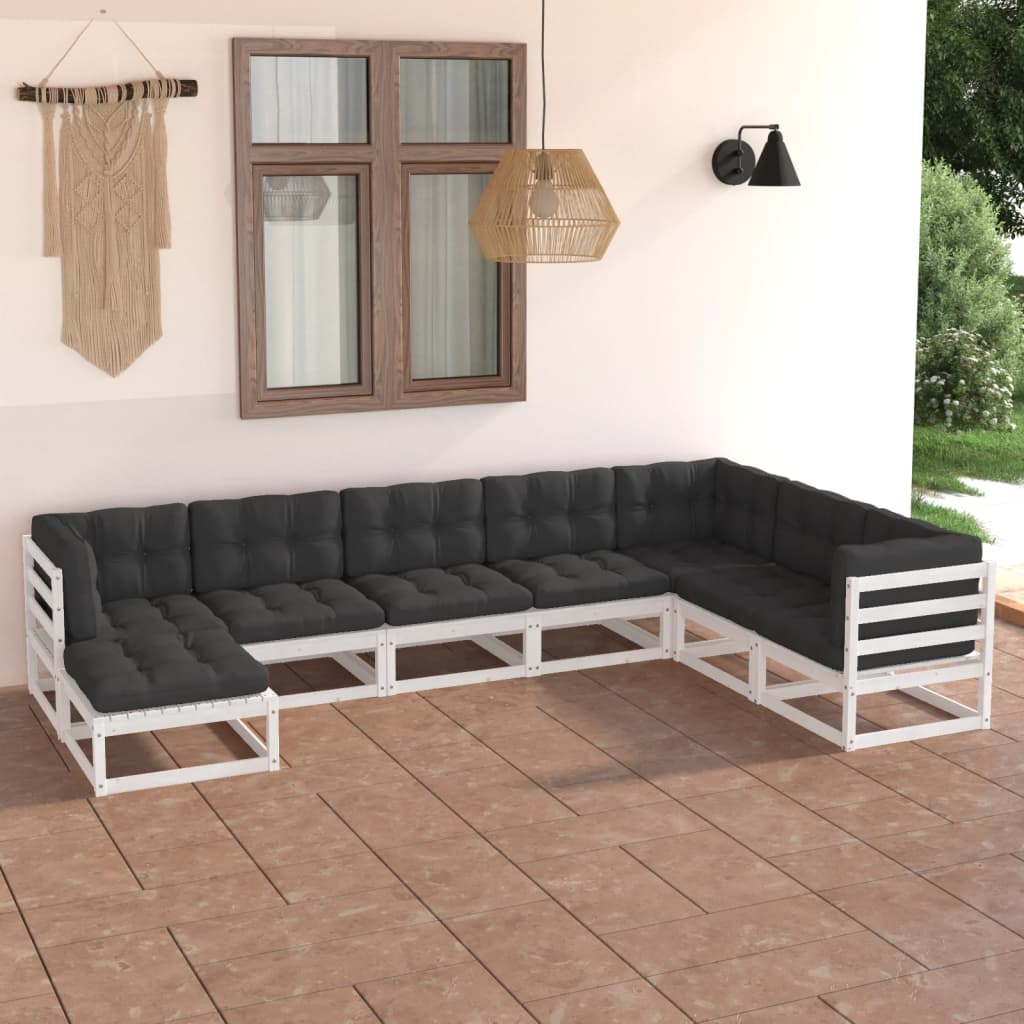 vidaXL 8 Piece Garden Lounge Set with Cushions Solid Pinewood