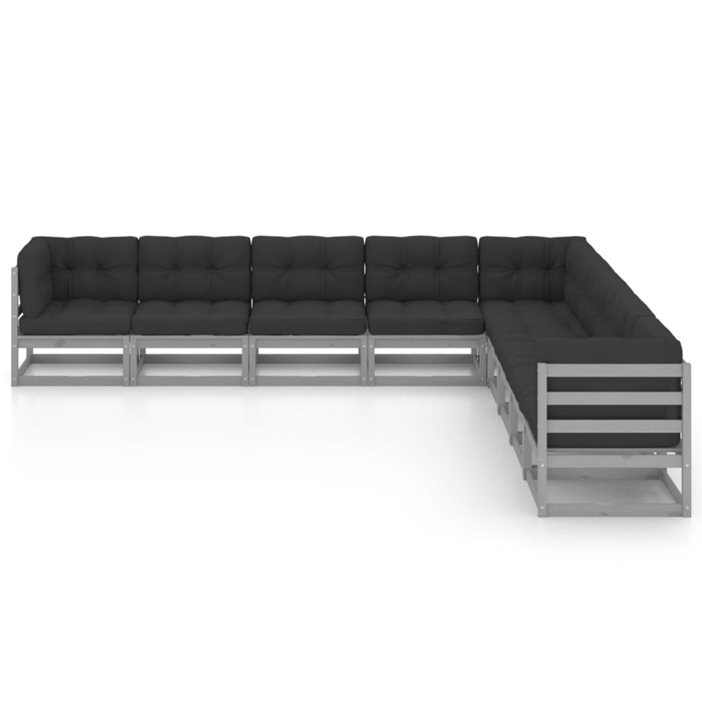 vidaXL 9 Piece Garden Lounge Set with Cushions Grey Solid Pinewood