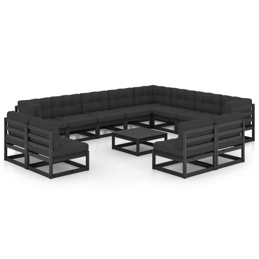 vidaXL 13 Piece Garden Lounge Set with Cushions Black Solid Pinewood