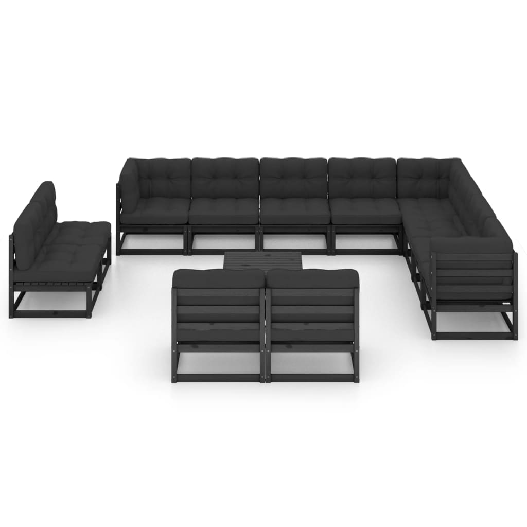 vidaXL 13 Piece Garden Lounge Set with Cushions Black Solid Pinewood