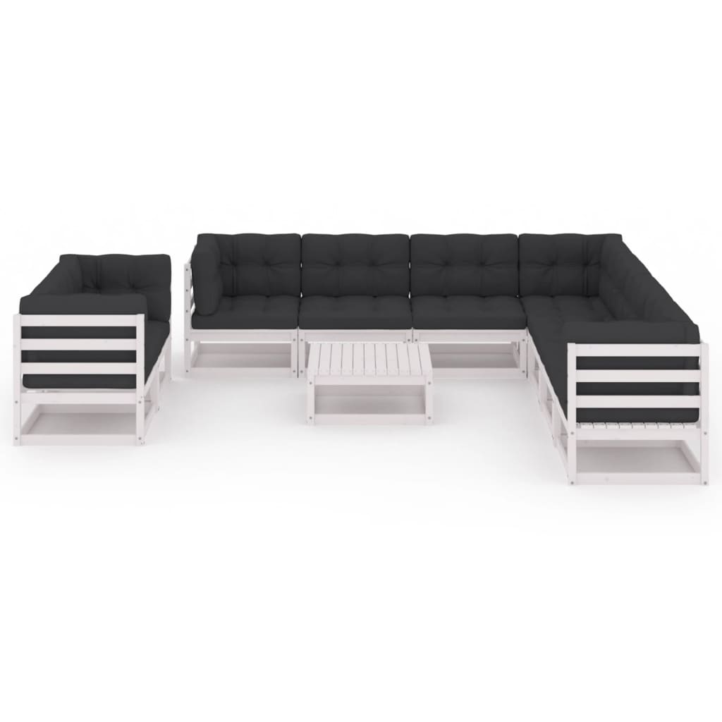 vidaXL 10 Piece Garden Lounge Set with Cushions White Solid Pinewood