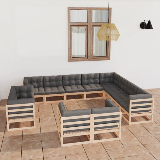 vidaXL 12 Piece Garden Lounge Set with Cushions Solid Pinewood