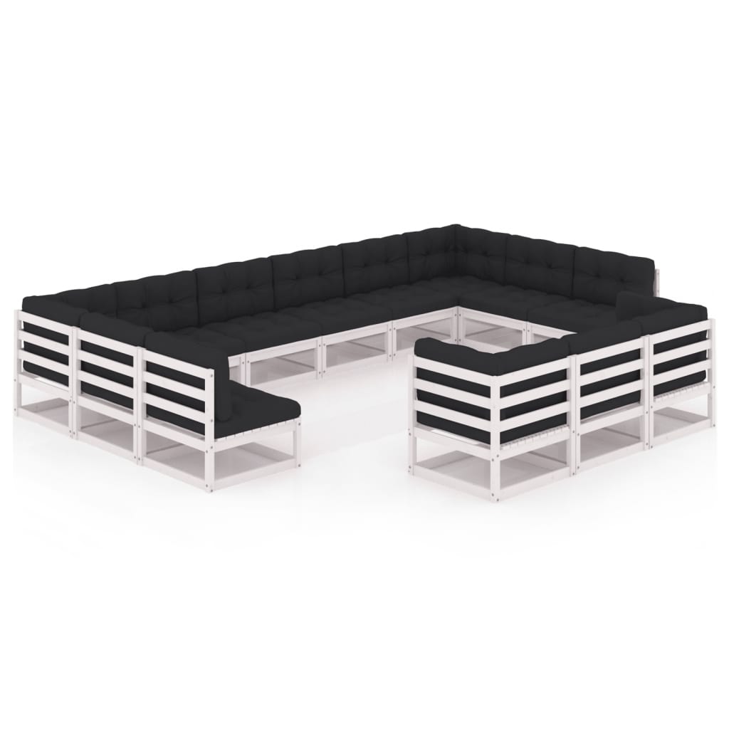 vidaXL 13 Piece Garden Lounge Set with Cushions White Solid Pinewood