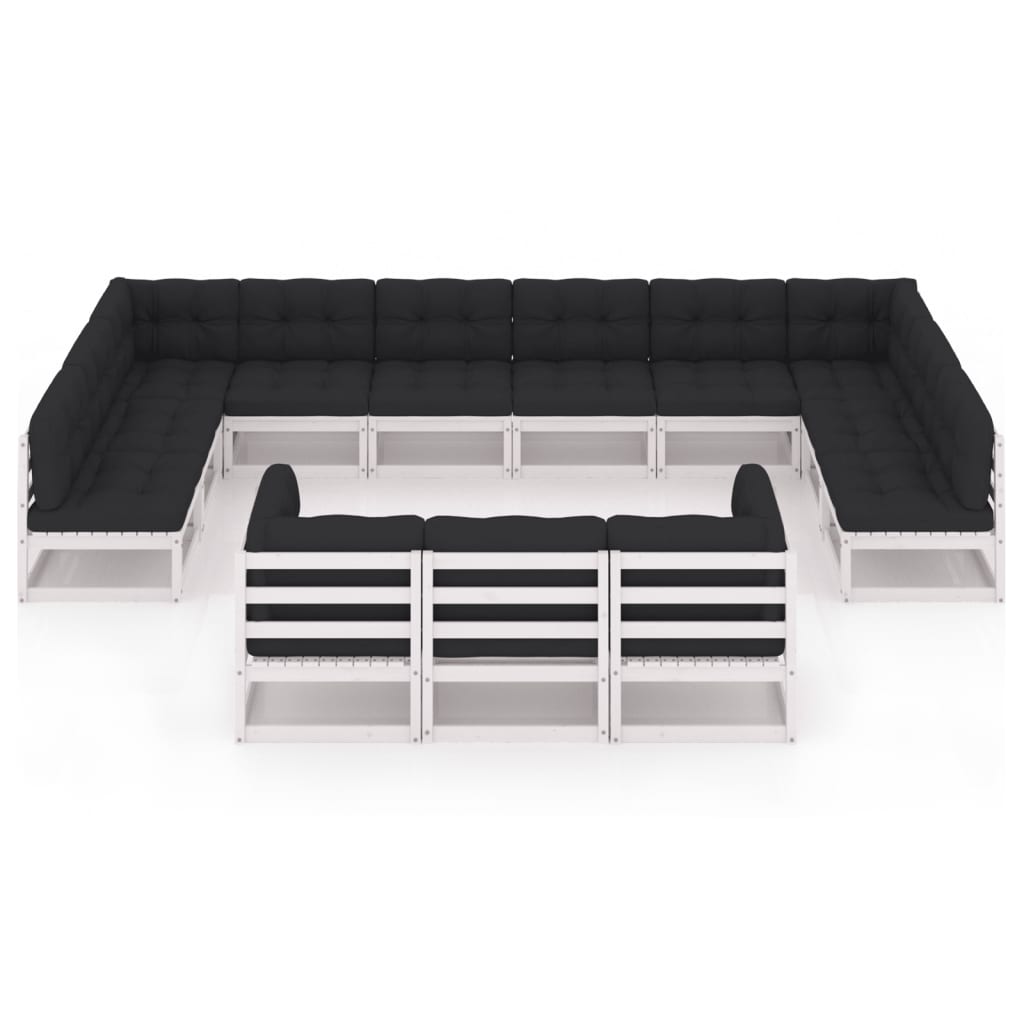 vidaXL 13 Piece Garden Lounge Set with Cushions White Solid Pinewood