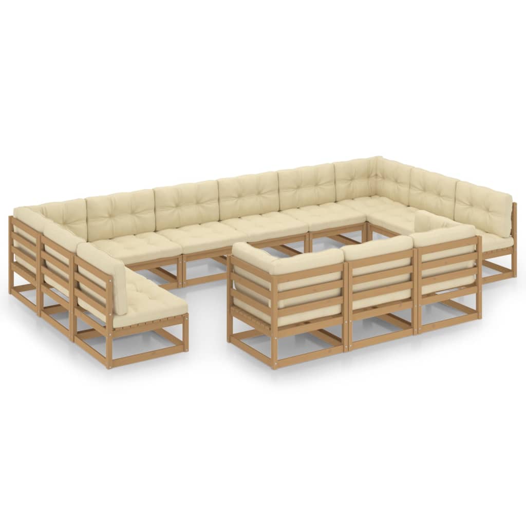 vidaXL 13 Piece Garden Lounge Set&Cushions Honey Brown Solid Pinewood