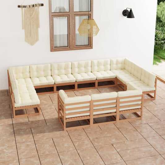 vidaXL 13 Piece Garden Lounge Set&Cushions Honey Brown Solid Pinewood
