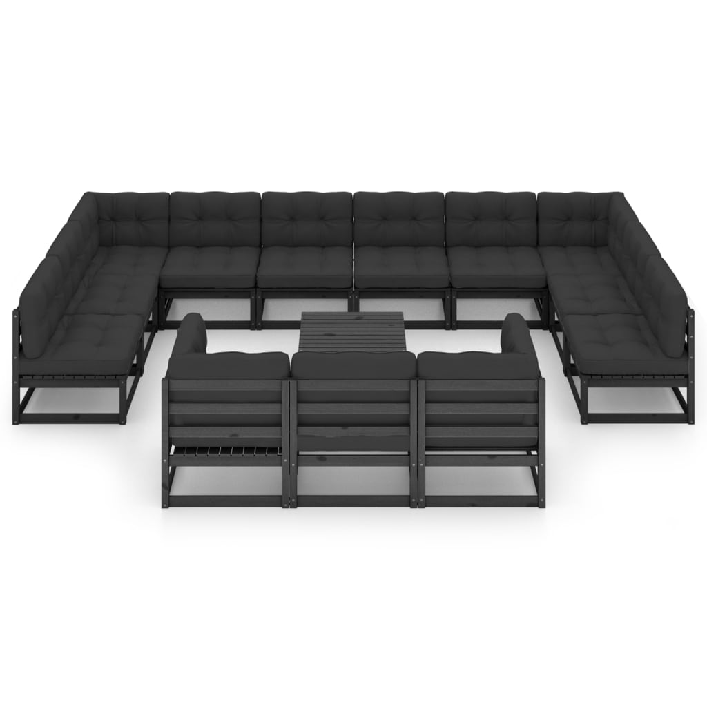 vidaXL 14 Piece Garden Lounge Set with Cushions Black Solid Pinewood