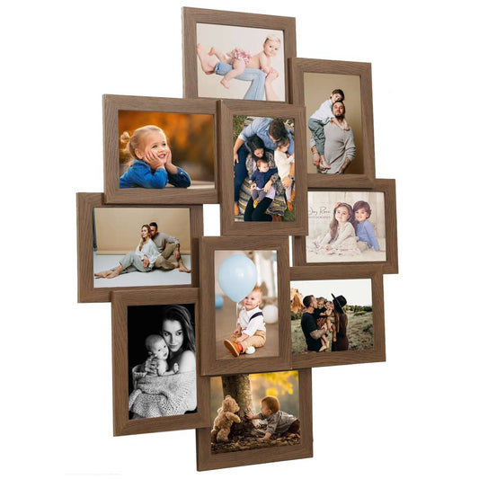 vidaXL Collage Photo Frame for Picture 10 pcs 10x15 cm Light Brown MDF