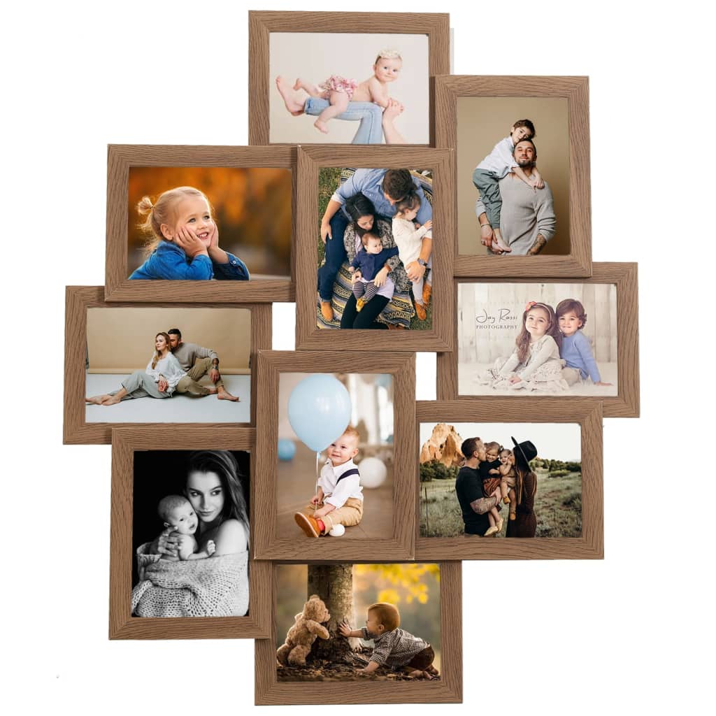 vidaXL Collage Photo Frame for Picture 10 pcs 10x15 cm Light Brown MDF
