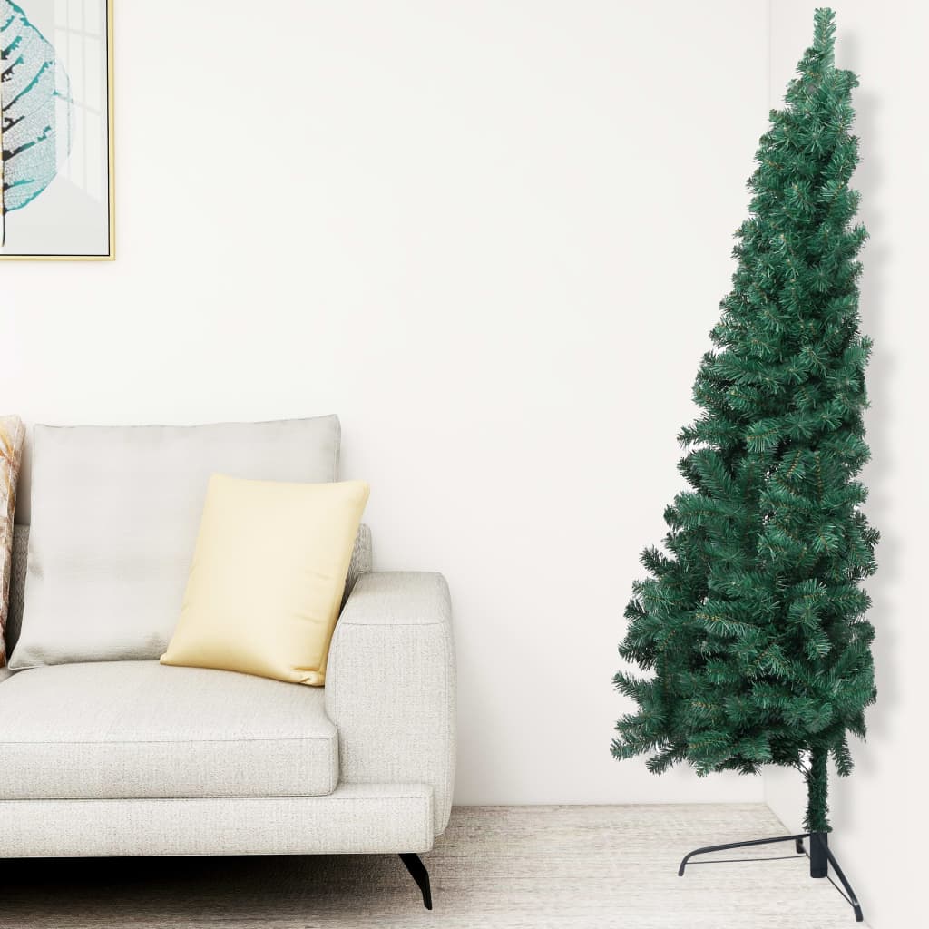 vidaXL Artificial Half Pre-lit Christmas Tree with Stand Green 210 cm PVC