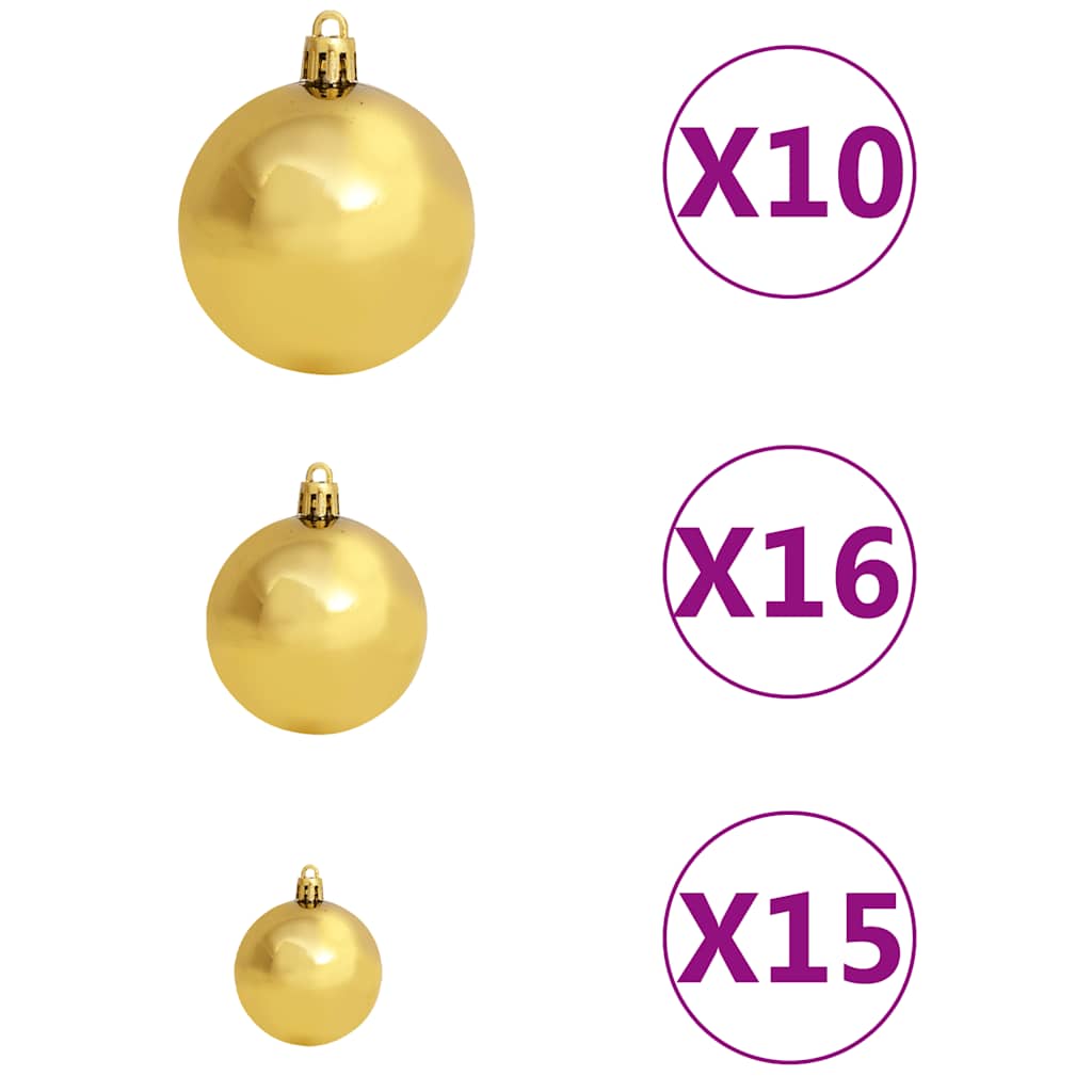 vidaXL Artificial Pre-lit Christmas Tree with Ball Set Gold 210 cm PET