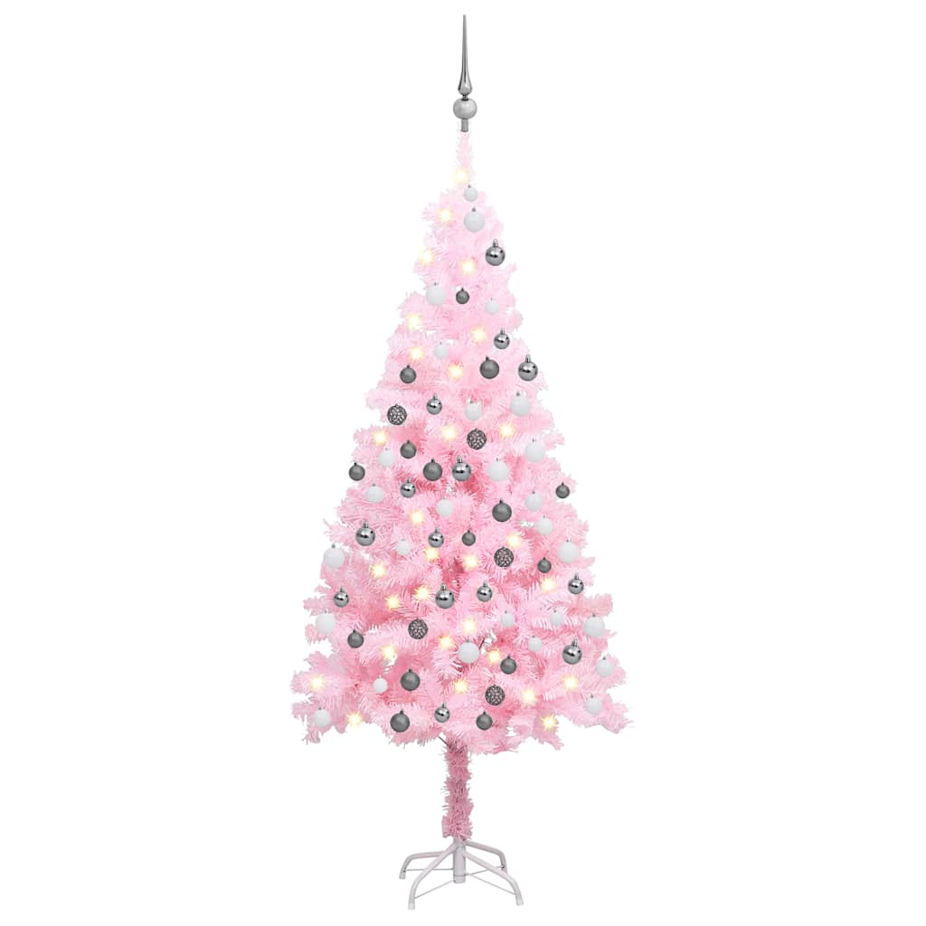 vidaXL Artificial Pre-lit Christmas Tree with Ball Set Pink 150 cm PVC