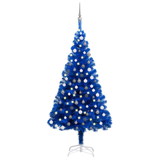 vidaXL Artificial Pre-lit Christmas Tree with Ball Set Blue 120 cm PVC
