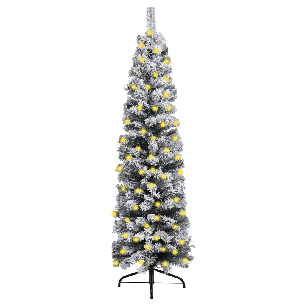 vidaXL Slim Pre-lit Christmas Tree with Flocked Snow Green 180 cm PVC