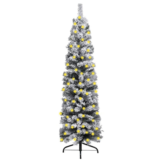 vidaXL Slim Pre-lit Christmas Tree with Flocked Snow Green 180 cm PVC