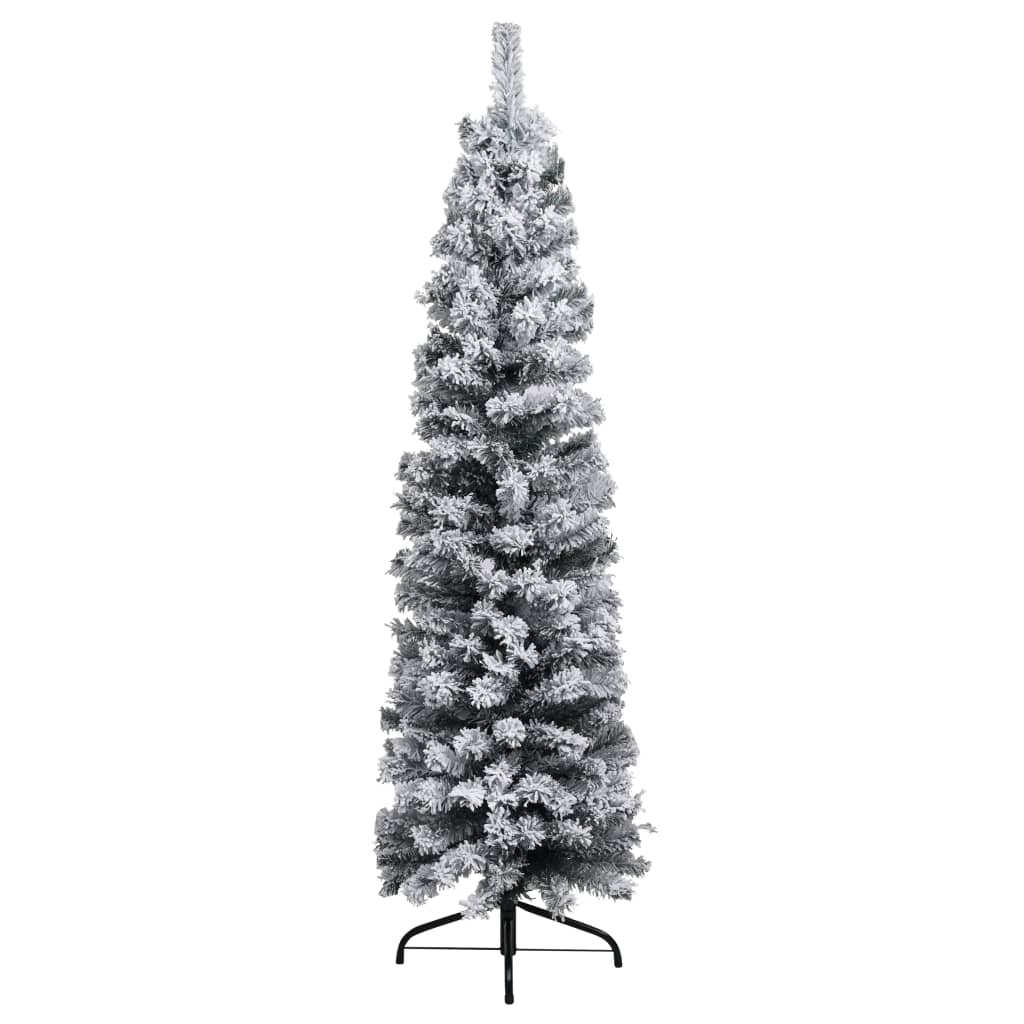 vidaXL Slim Pre-lit Christmas Tree with Flocked Snow Green 180 cm PVC