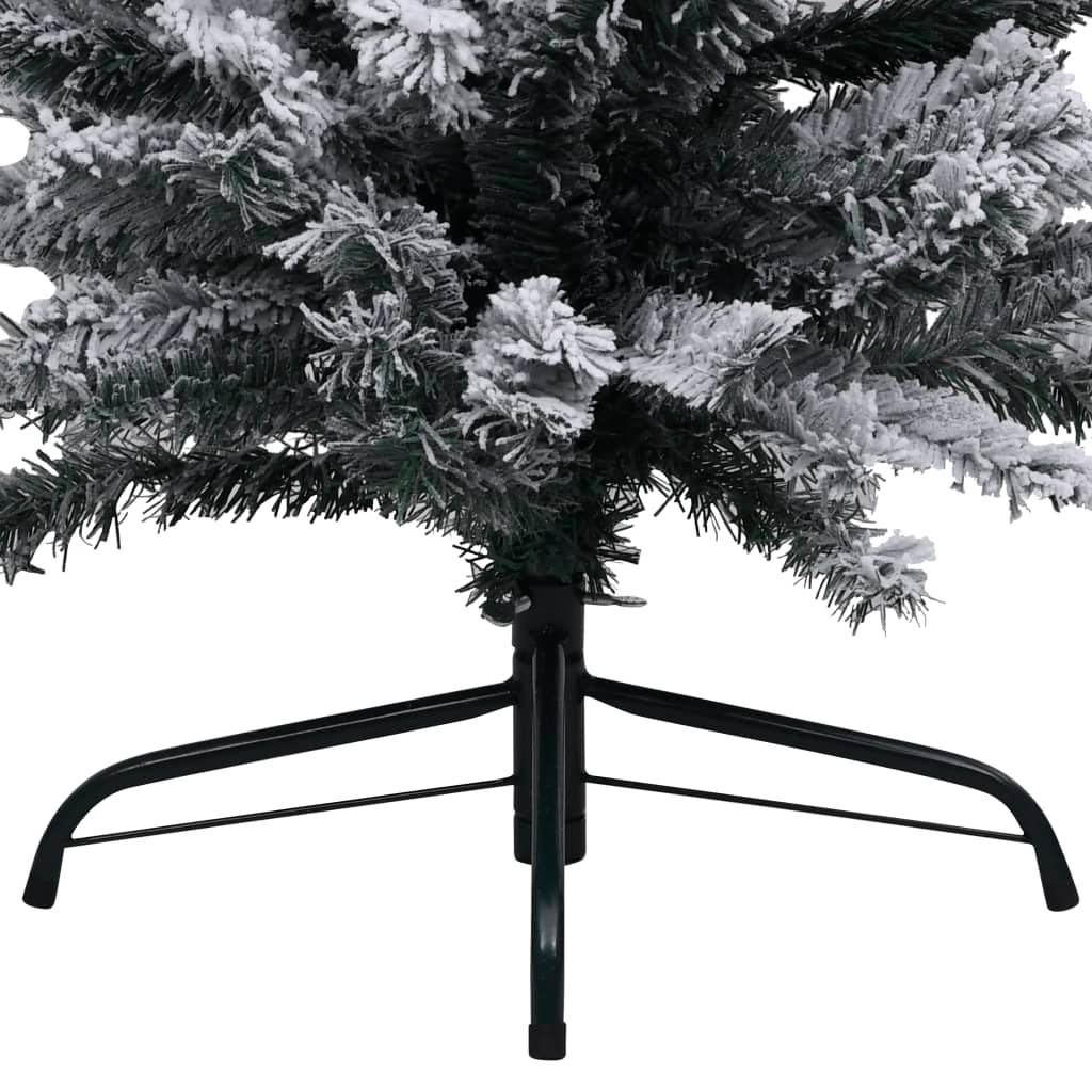 vidaXL Slim Pre-lit Christmas Tree with Flocked Snow Green 180 cm PVC