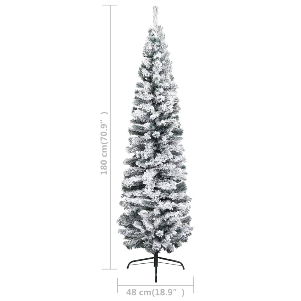 vidaXL Slim Pre-lit Christmas Tree with Flocked Snow Green 180 cm PVC