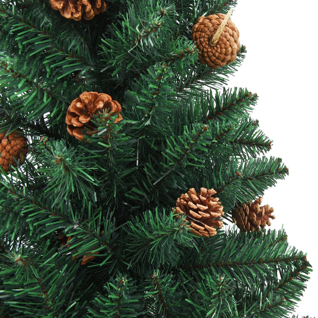 vidaXL Slim Pre-lit Christmas Tree with Real Wood&Cones Green 210 cm